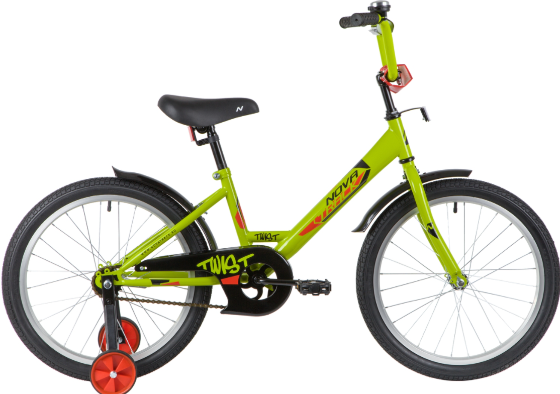 Велосипед NOVATRACK 20" TWIST зелёный, тормоз нож, крылья корот, корзина, защ А-тип 201TWIST.GNP20