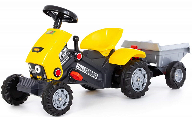 Каталка-трактор с педалями "Turbo-2" (желтая) с полуприцепом